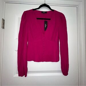 New, Lulus Button Front Corset  Long Sleeve Blouse Top